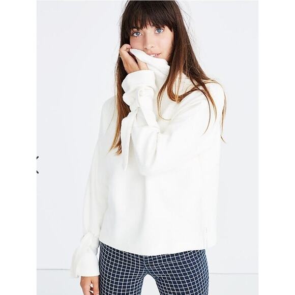 Madewell Mockneck Tie-Cuff Cotton Sweater Size Medium - Picture 9 of 9